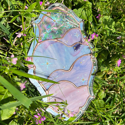Lavender Cloud and Starlight Stained Glass Art Panel