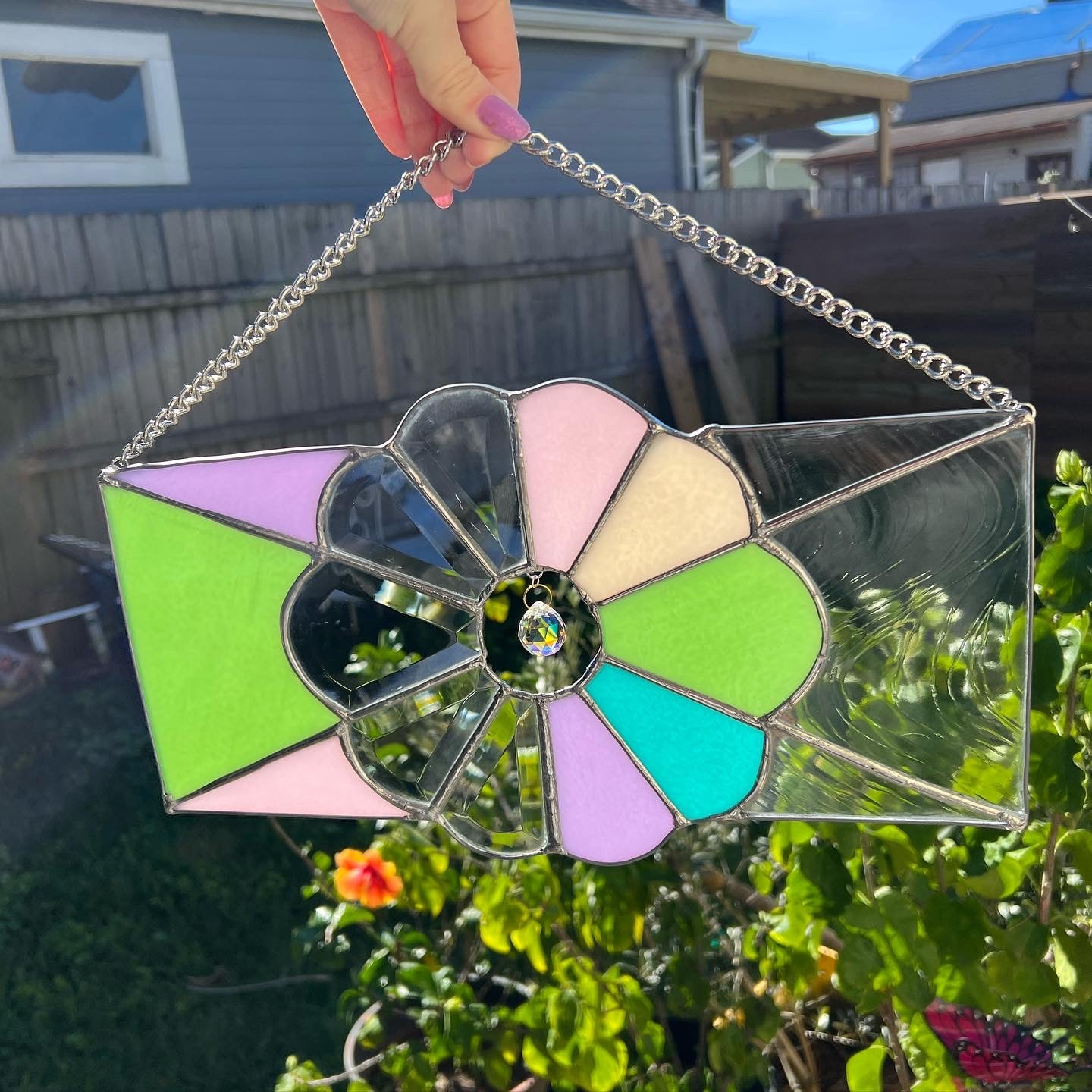 Rainbow Prism Stained Glass Panel