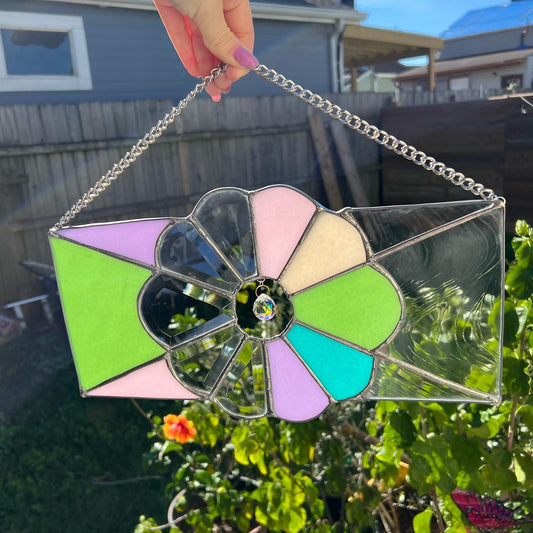 Rainbow Prism Stained Glass Panel