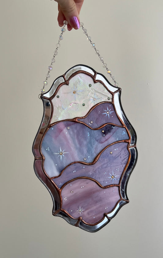 Lavender Cloud and Starlight Stained Glass Art Panel