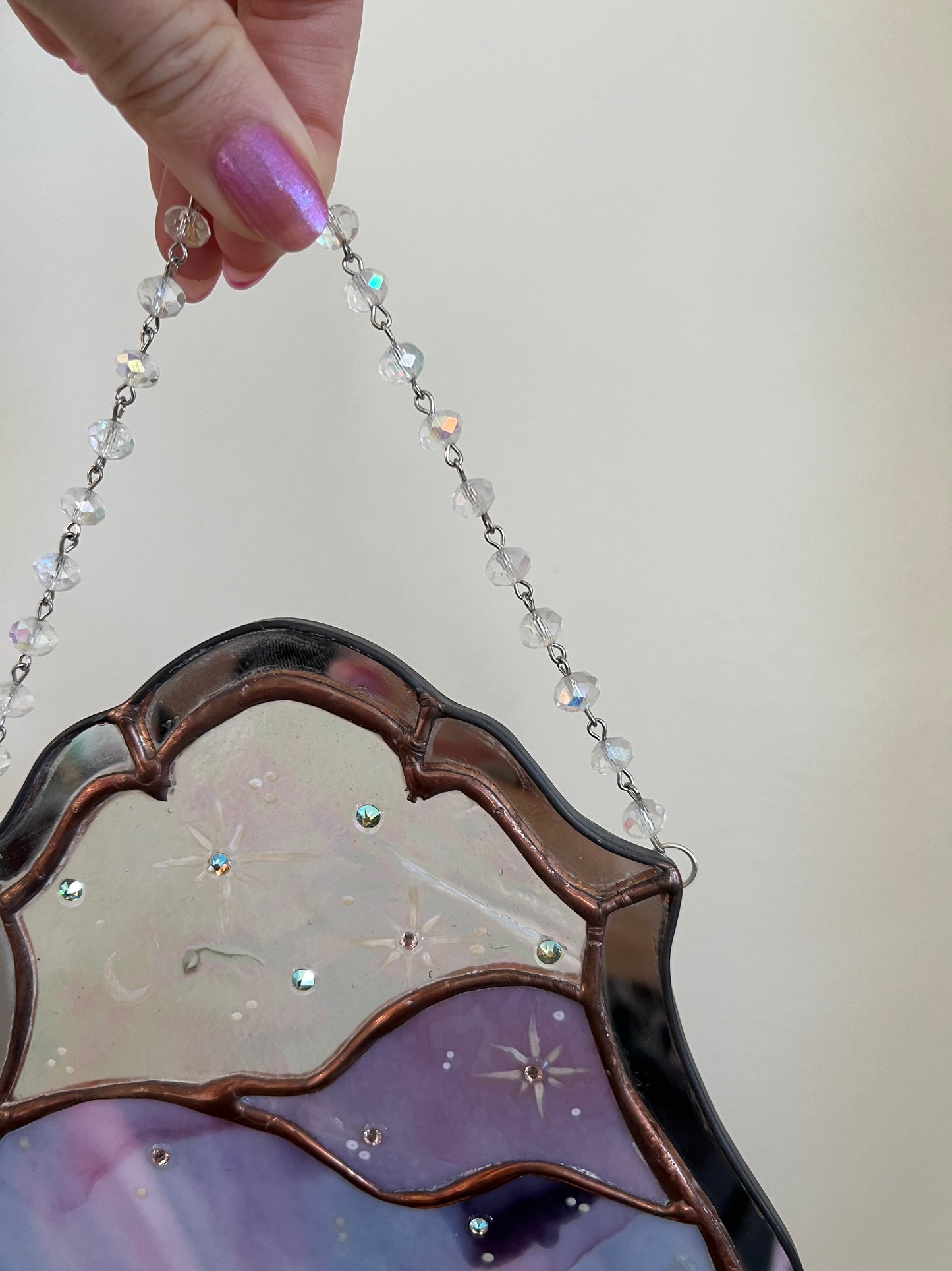 Lavender Cloud and Starlight Stained Glass Art Panel