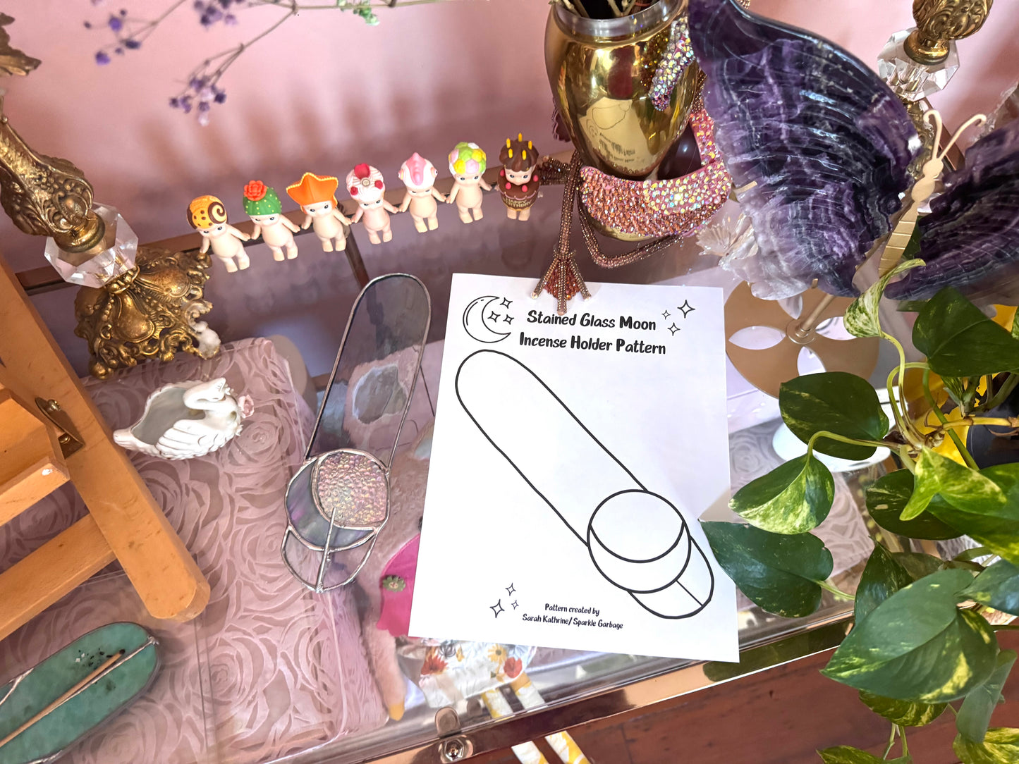FREE PATTERN: Stained Glass Moon Incense Holder