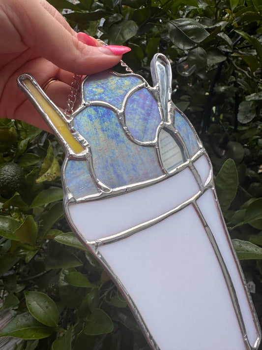 Stained Glass Iridescent Purple SnoBall Sun Catcher, Handmade Gift, New Orleans, Snow Cone, Snow Ball