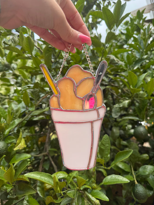 Stained Glass Iridescent Orange SnoBall Sun Catcher, Handmade Gift, New Orleans, Snow Cone, Snow Ball