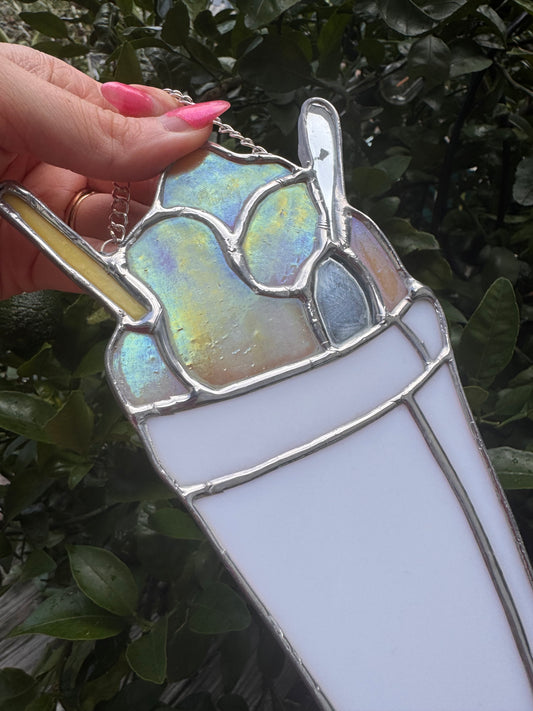 Stained Glass Iridescent Orange SnoBall Sun Catcher, Handmade Gift, New Orleans, Snow Cone, Snow Ball