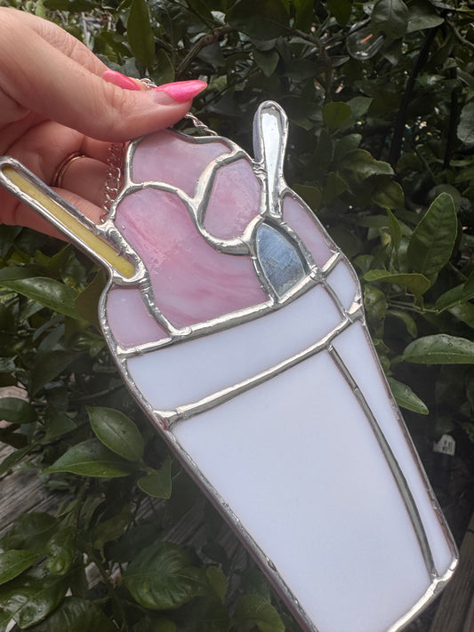 Stained Glass Pink SnoBall Sun Catcher, Handmade Gift, New Orleans, Snow Cone, Snow Ball