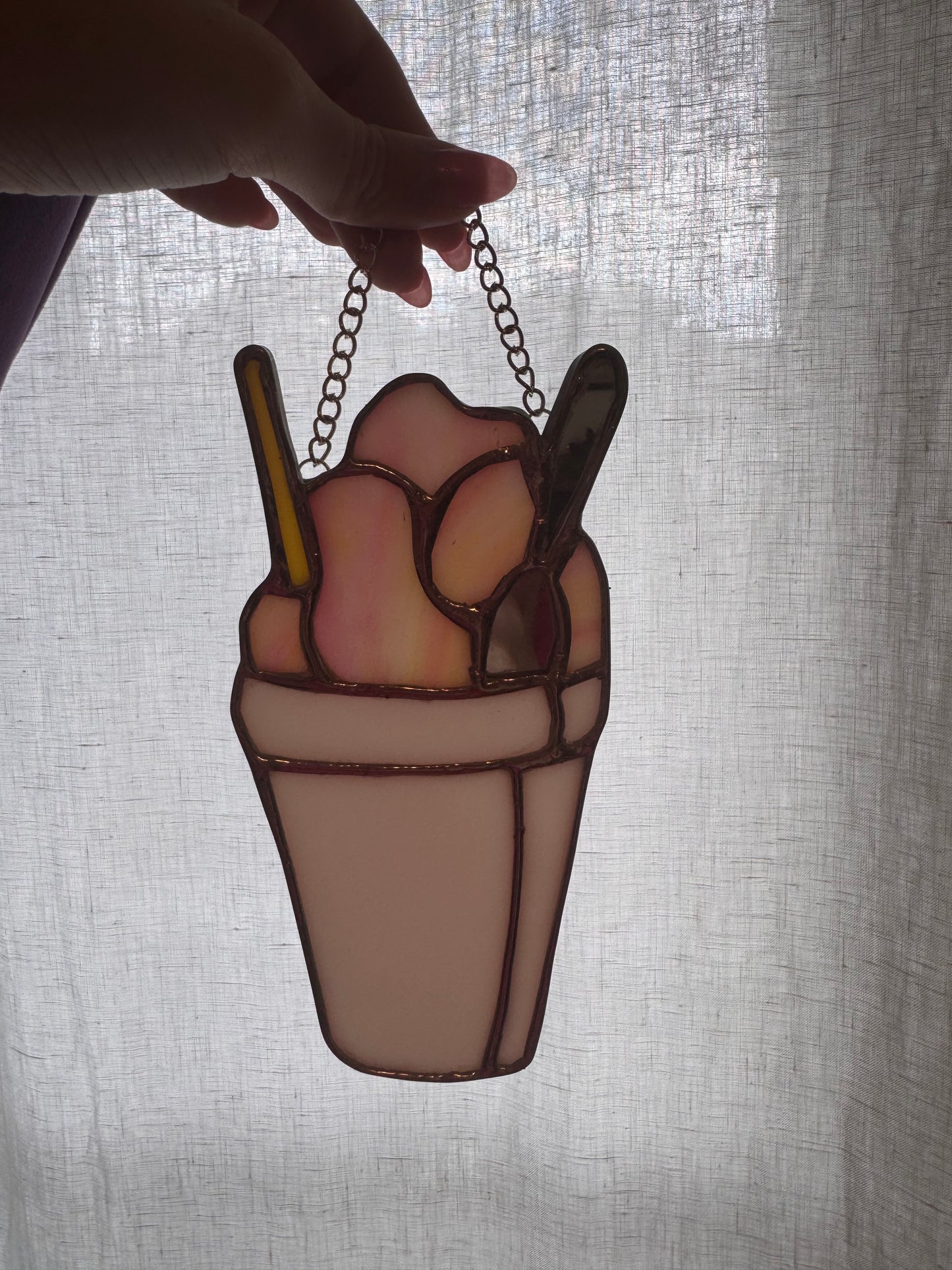 Stained Glass Orange SnoBall Sun Catcher, Handmade Gift, New Orleans, Snow Cone, Snow Ball