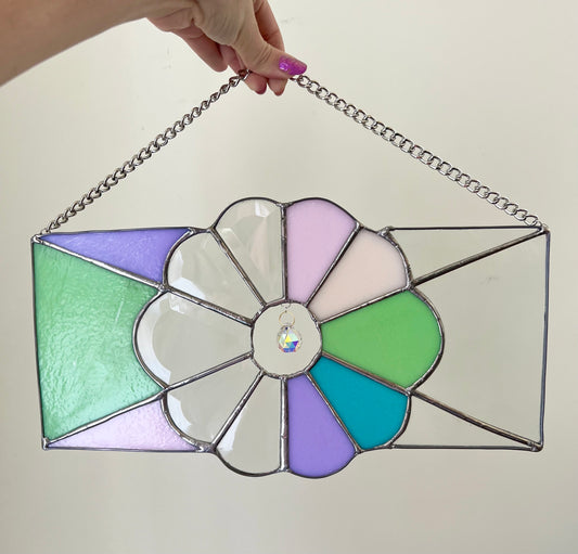 Rainbow Prism Stained Glass Panel