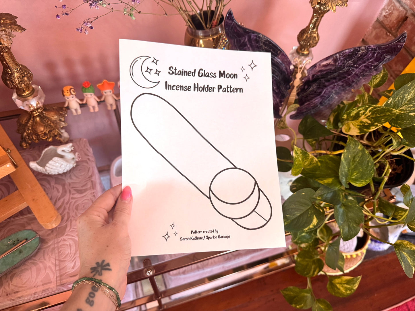 FREE PATTERN: Stained Glass Moon Incense Holder