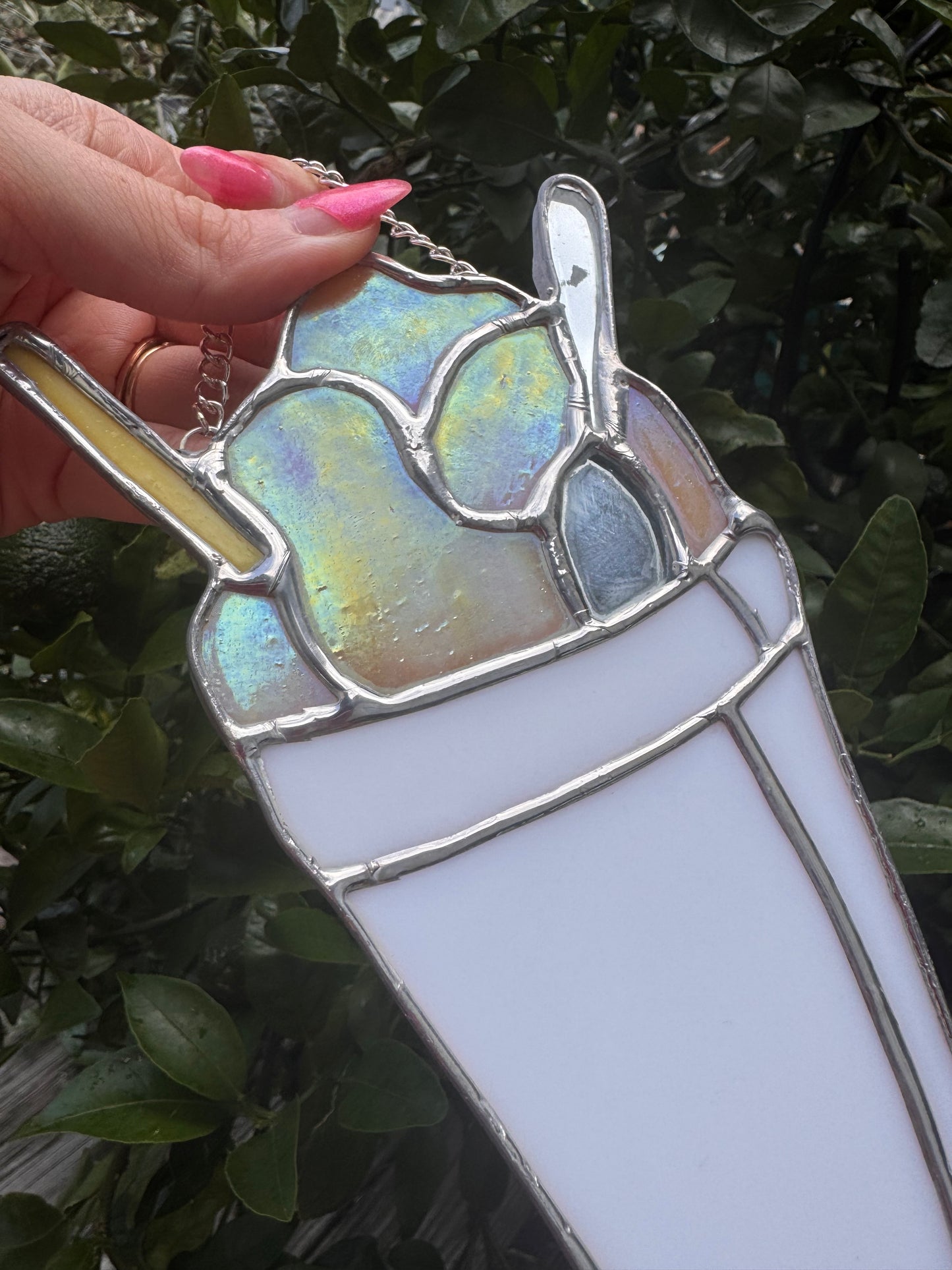 Stained Glass Iridescent Orange SnoBall Sun Catcher,  Handmade Gift, New Orleans, Snow Cone, Snow Ball