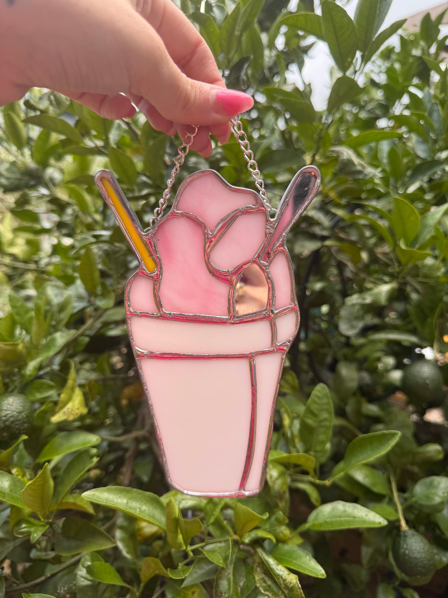 Stained Glass Pink SnoBall Sun Catcher,  Handmade Gift, New Orleans, Snow Cone, Snow Ball