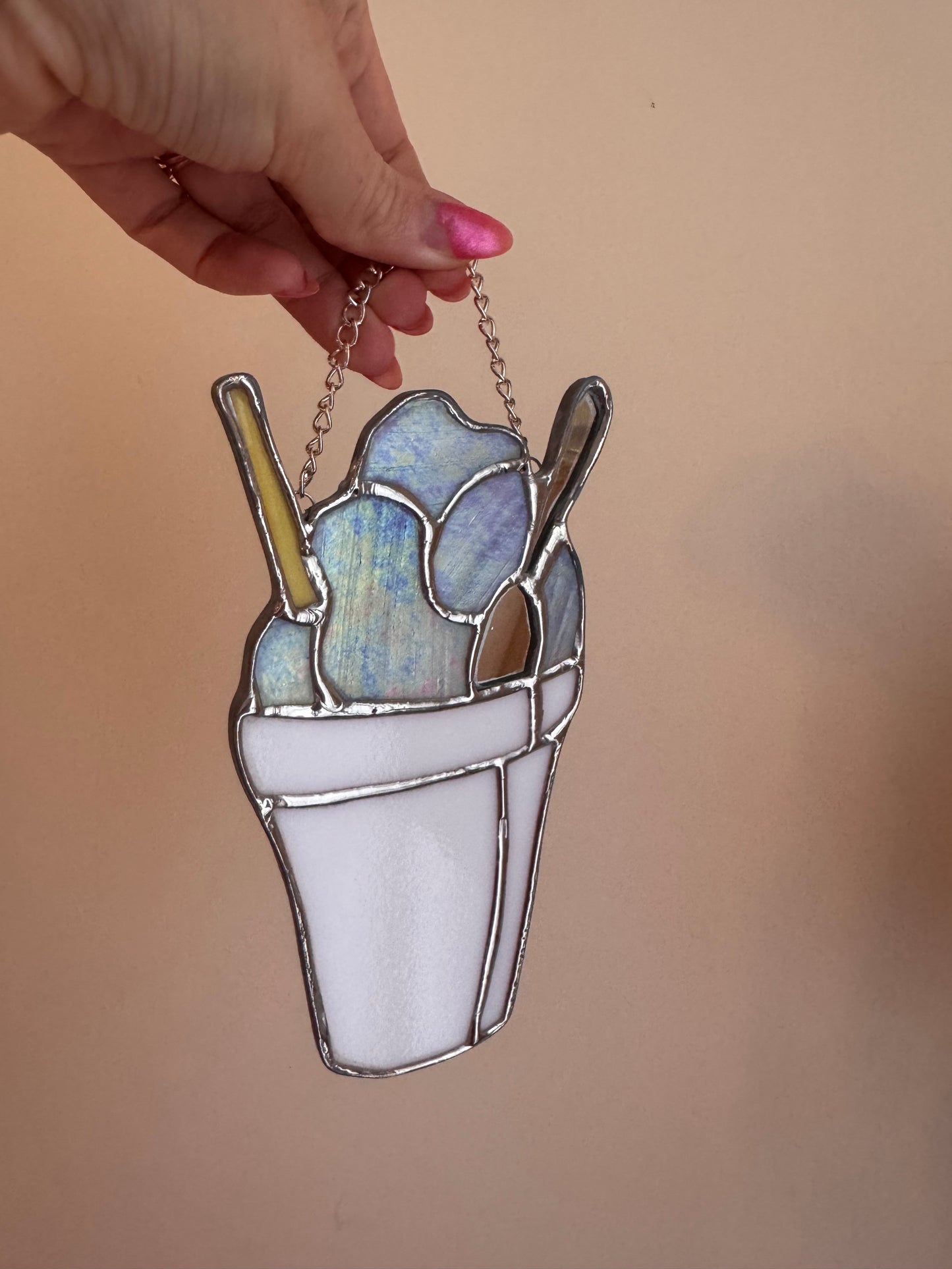 Stained Glass Iridescent Purple SnoBall Sun Catcher,  Handmade Gift, New Orleans, Snow Cone, Snow Ball