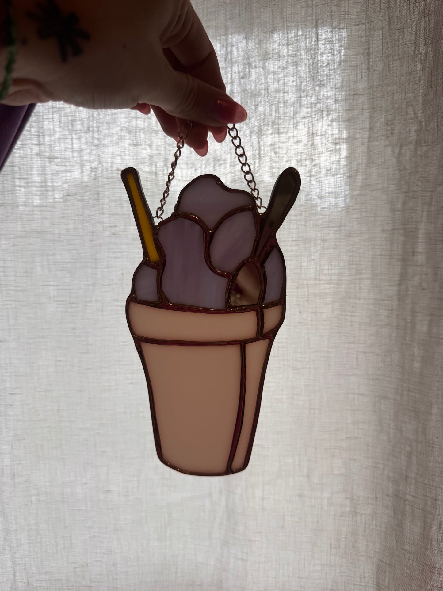 Stained Glass Iridescent Purple SnoBall Sun Catcher,  Handmade Gift, New Orleans, Snow Cone, Snow Ball