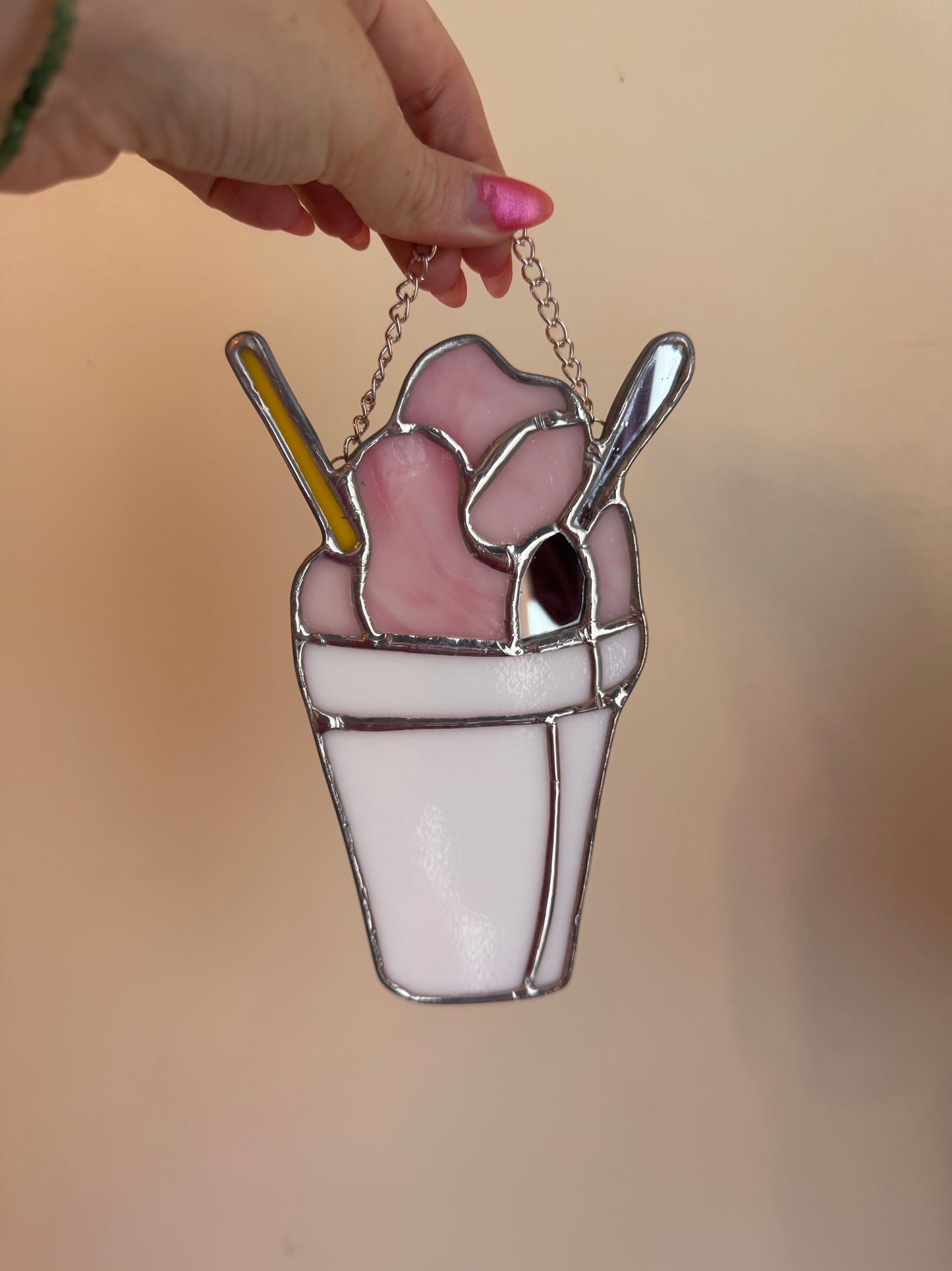 Stained Glass Pink SnoBall Sun Catcher,  Handmade Gift, New Orleans, Snow Cone, Snow Ball