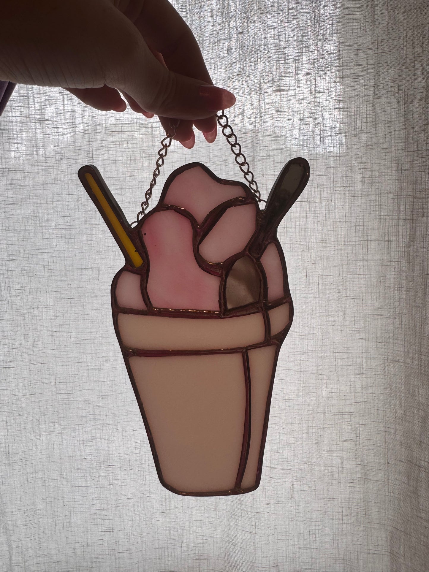 Stained Glass Pink SnoBall Sun Catcher,  Handmade Gift, New Orleans, Snow Cone, Snow Ball