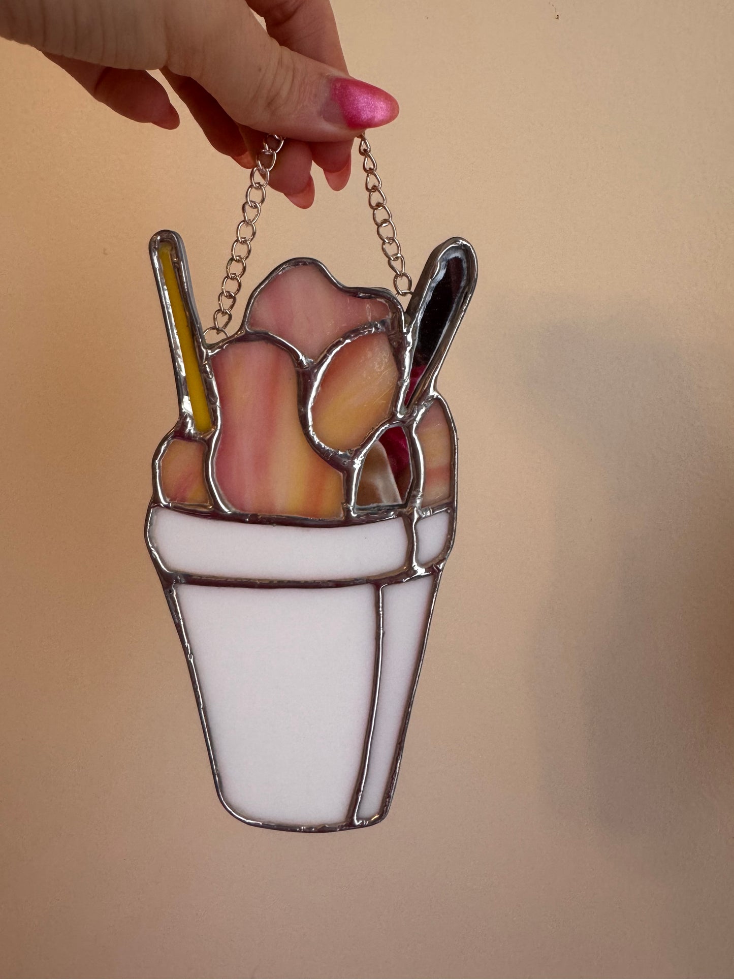 Stained Glass Orange SnoBall Sun Catcher,  Handmade Gift, New Orleans, Snow Cone, Snow Ball