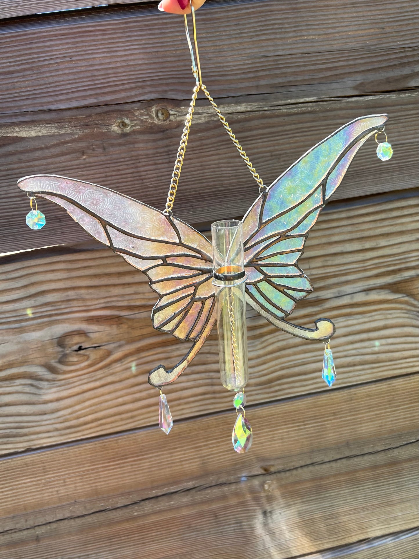 Stained Glass Butterfly Propagation Station with Crystals