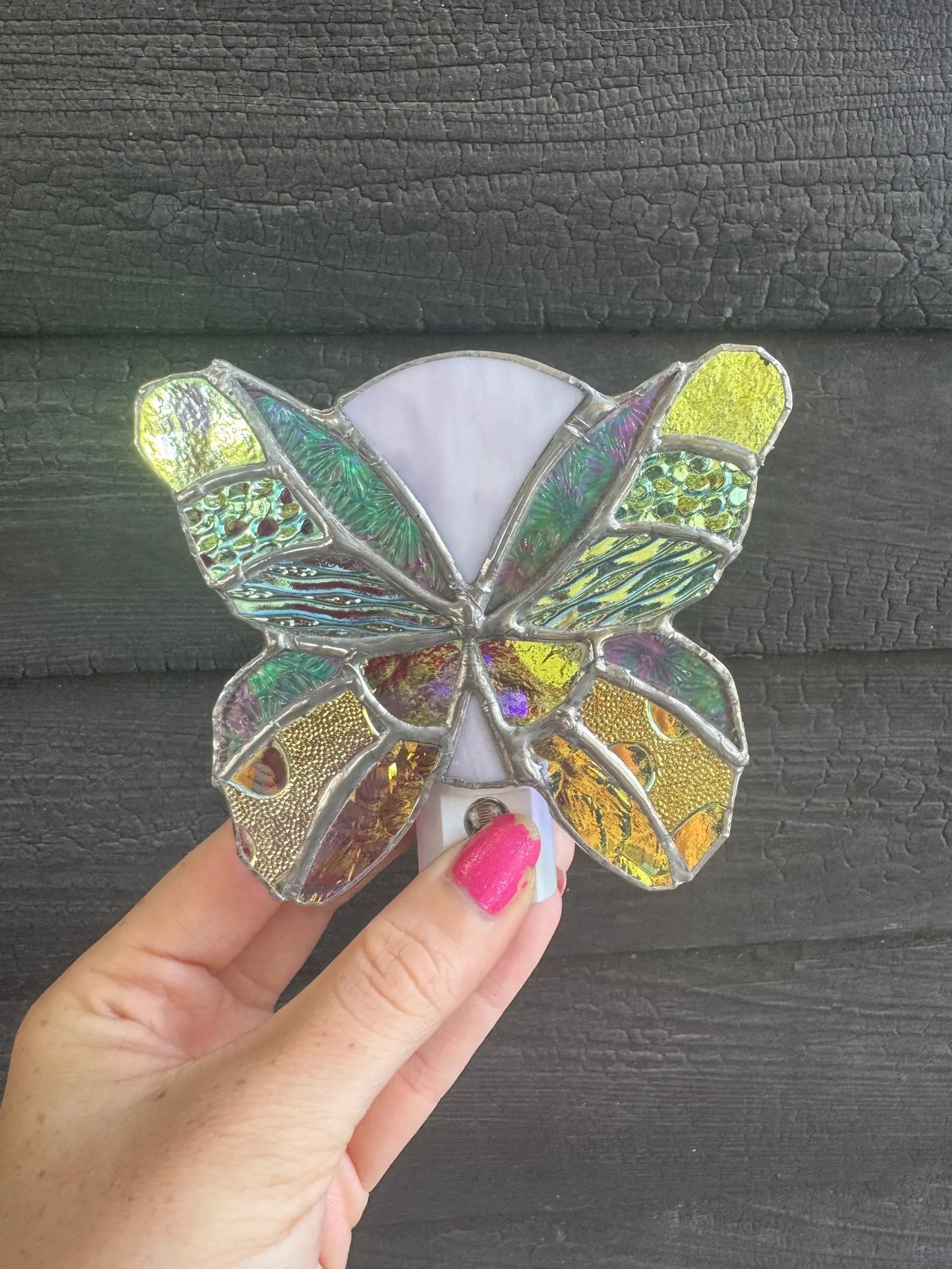Handmade Stained Glass Butterfly Nightlight – Dichroic Glass Night Light – Unique Home Decor – Gifts for Her – Whimsical Butterfly Decor