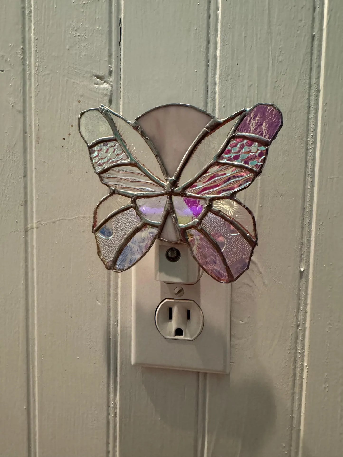 Handmade Stained Glass Butterfly Nightlight – Dichroic Glass Night Light – Unique Home Decor – Gifts for Her – Whimsical Butterfly Decor