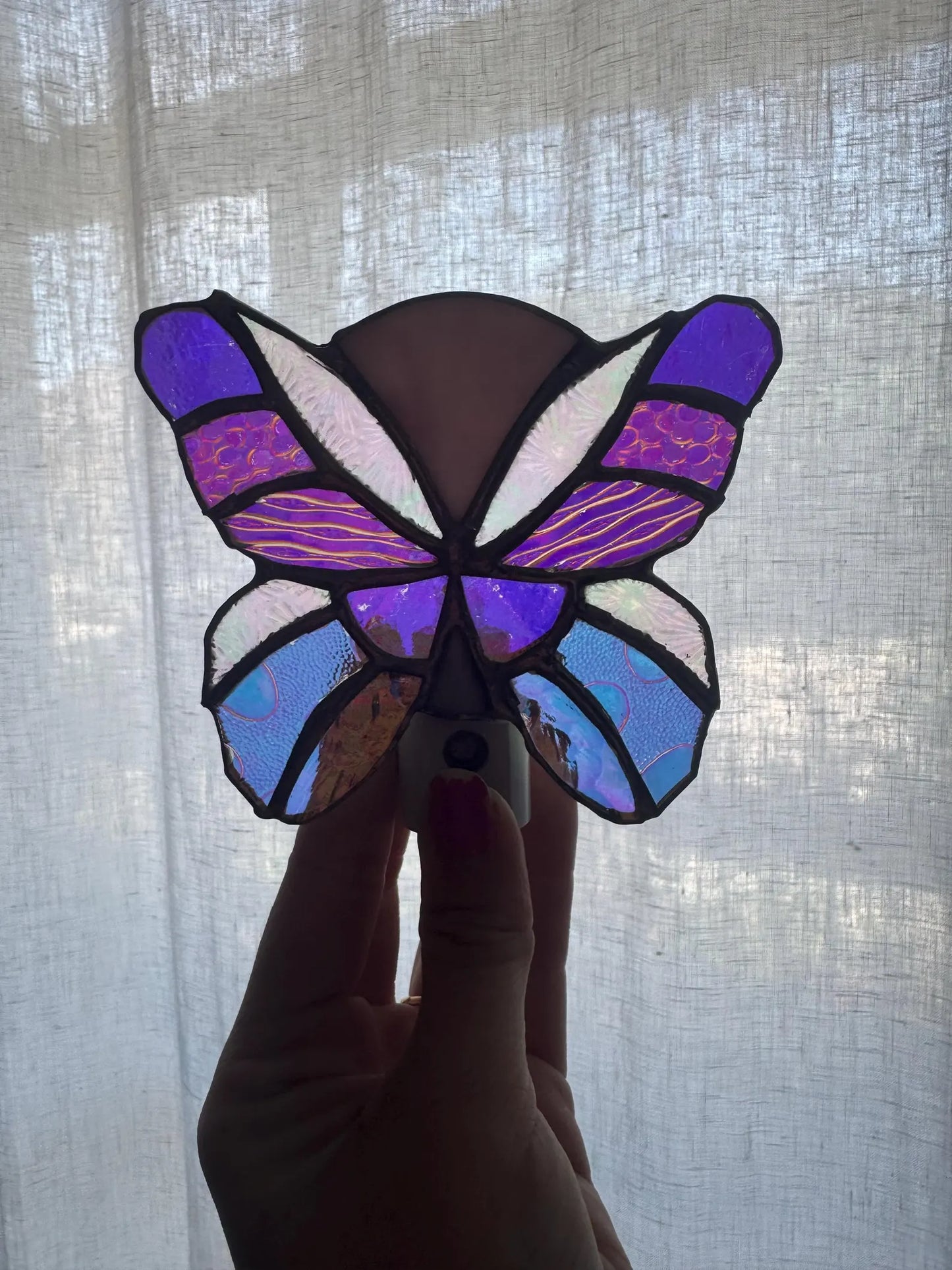 Handmade Stained Glass Butterfly Nightlight – Dichroic Glass Night Light – Unique Home Decor – Gifts for Her – Whimsical Butterfly Decor