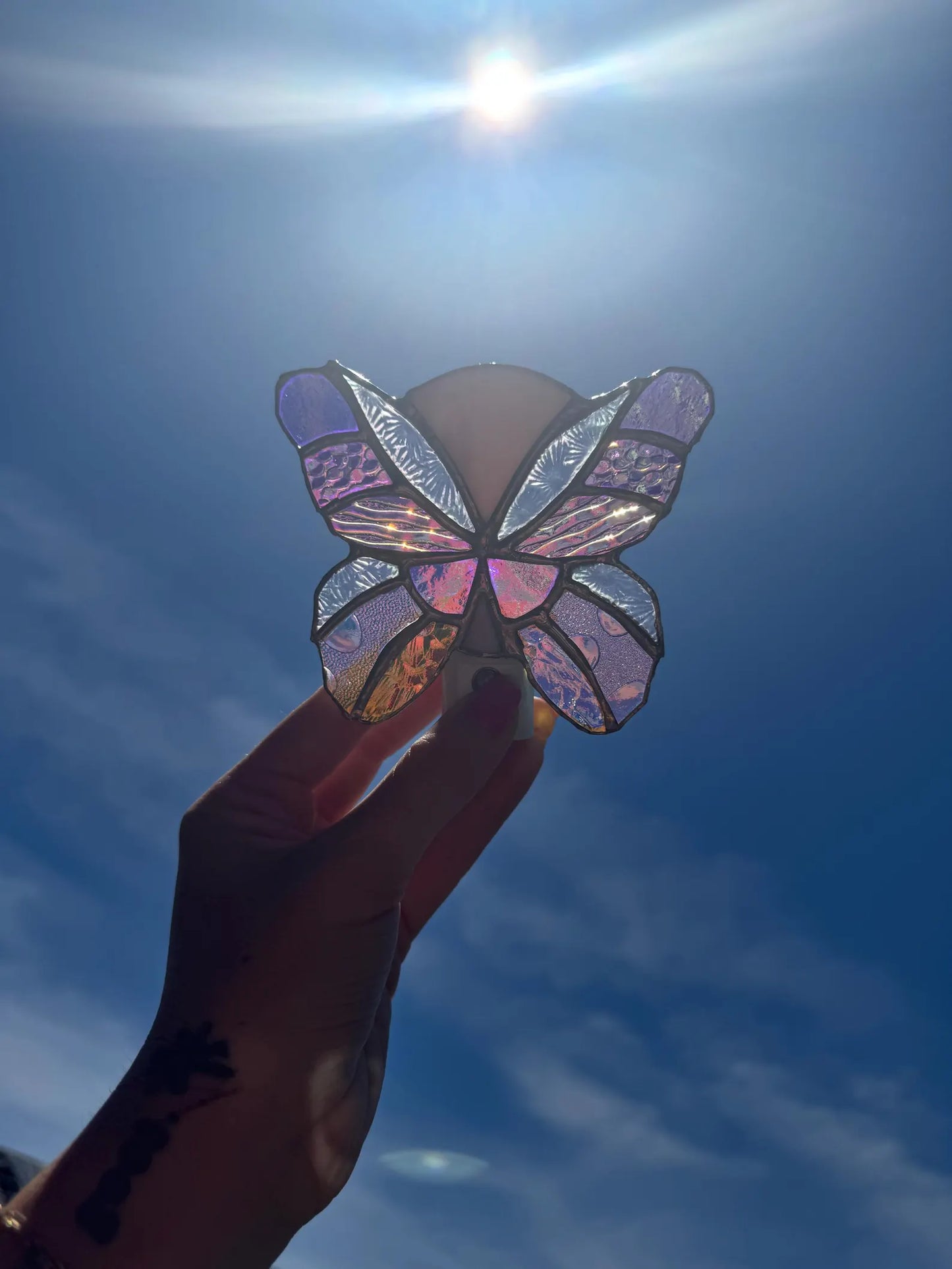 Handmade Stained Glass Butterfly Nightlight – Dichroic Glass Night Light – Unique Home Decor – Gifts for Her – Whimsical Butterfly Decor